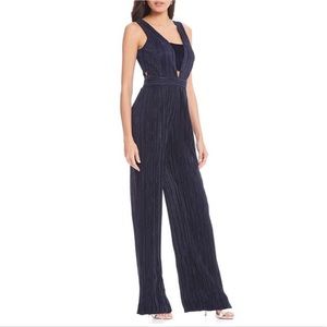 Gianni Bini Navy Blue Cutout Pleated Jumpsuit
